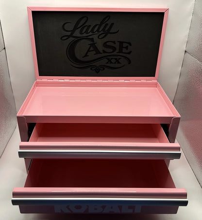 Custom Engraved Lady Case XX Pink Kobalt Mini Toolbox 2 Drawer Knife Storage