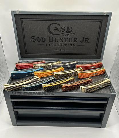 Custom Case XX Sod Buster Jr. Knife Display Tool Box Laser Engraved