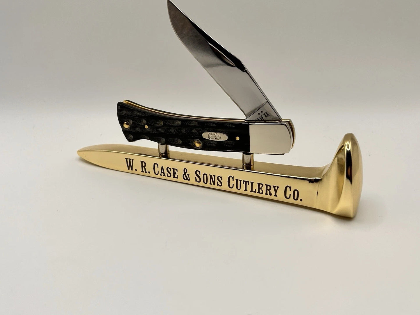 Custom Engraved W.R. Case & Sons Gold Railroad Spike Display Stand