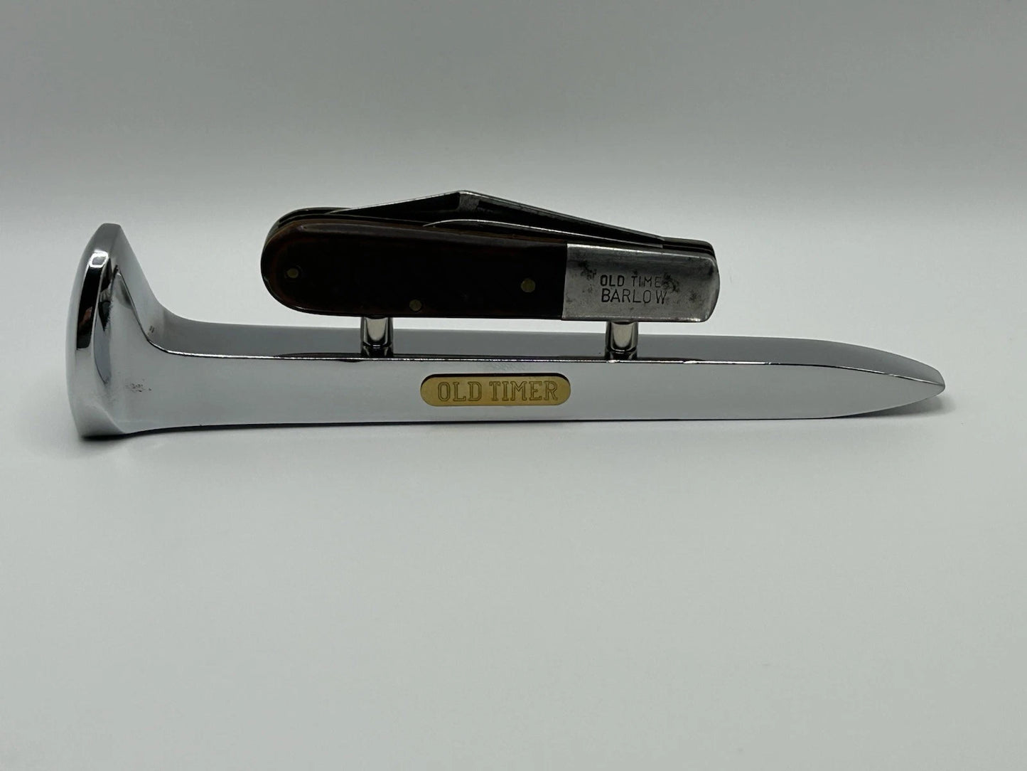 Old Timer Railroad Spike Knife Stand Display With Old Timer Shield/Badge