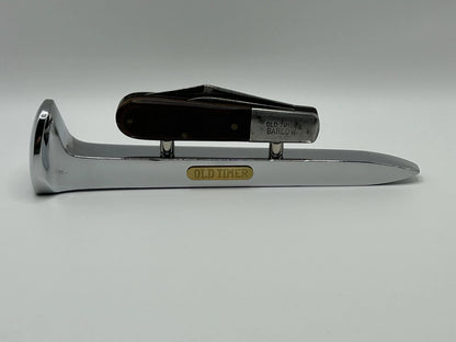 Old Timer Railroad Spike Knife Stand Display With Old Timer Shield/Badge