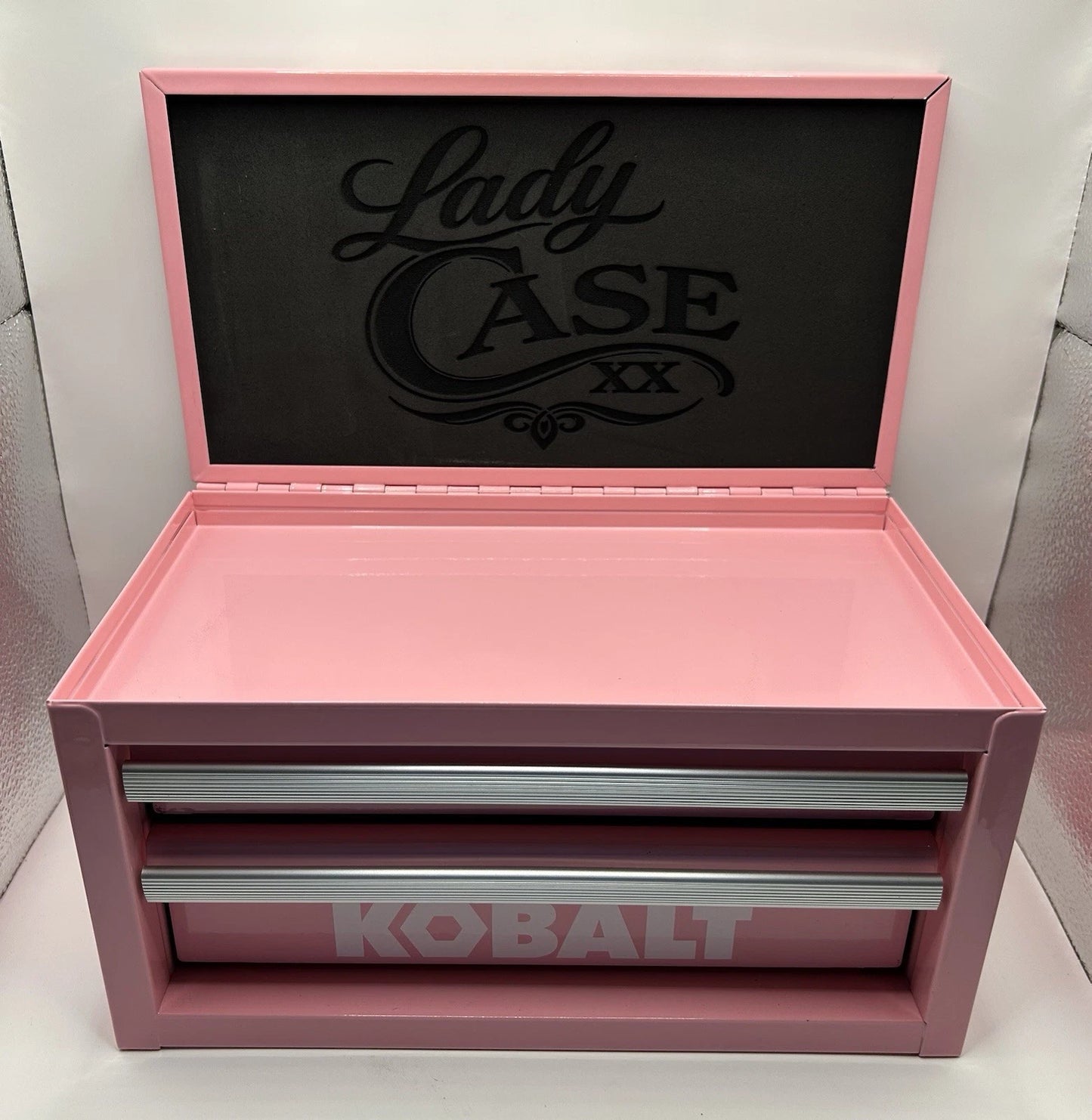 Custom Engraved Lady Case XX Pink Kobalt Mini Toolbox 2 Drawer Knife Storage