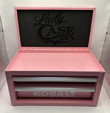 Custom Engraved Lady Case XX Pink Kobalt Mini Toolbox 2 Drawer Knife Storage