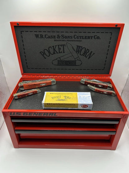 Case XX Pocket Worn Engraved US General Mini Toolbox Red Knife Collector Box