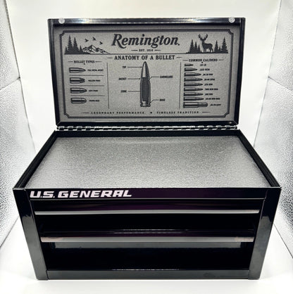 Custom Remington Engraved U.S. General Mini Toolbox Hunting Knife Display Box