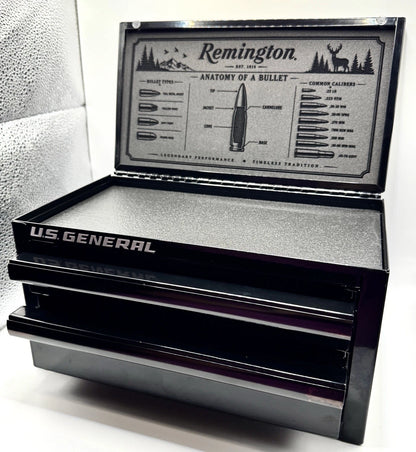 Custom Remington Engraved U.S. General Mini Toolbox Hunting Knife Display Box