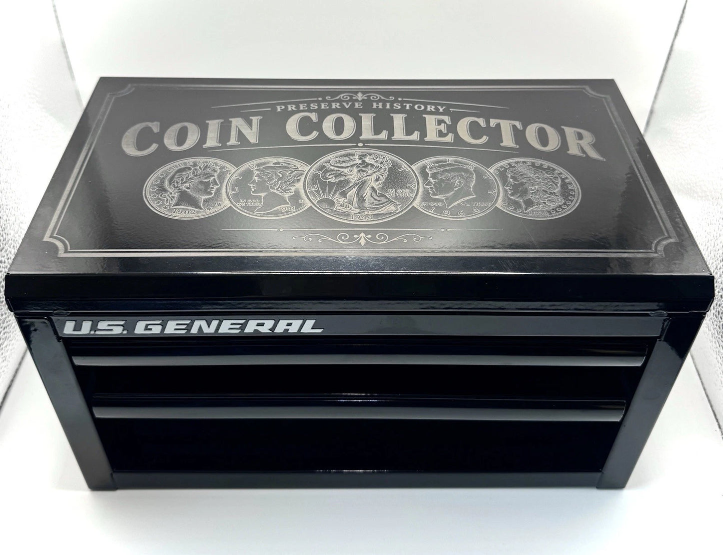 U.S. General Custom Engraved Coin Collector Toolbox Display Storage Case Gift
