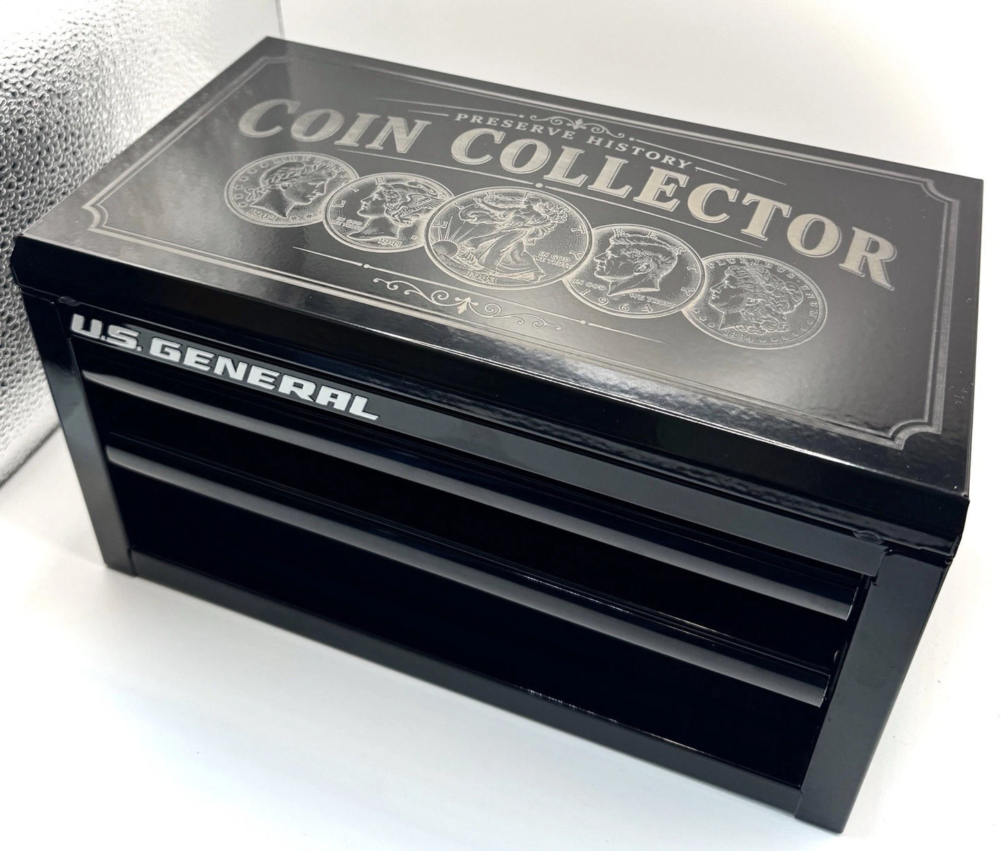 U.S. General Custom Engraved Coin Collector Toolbox Display Storage Case Gift