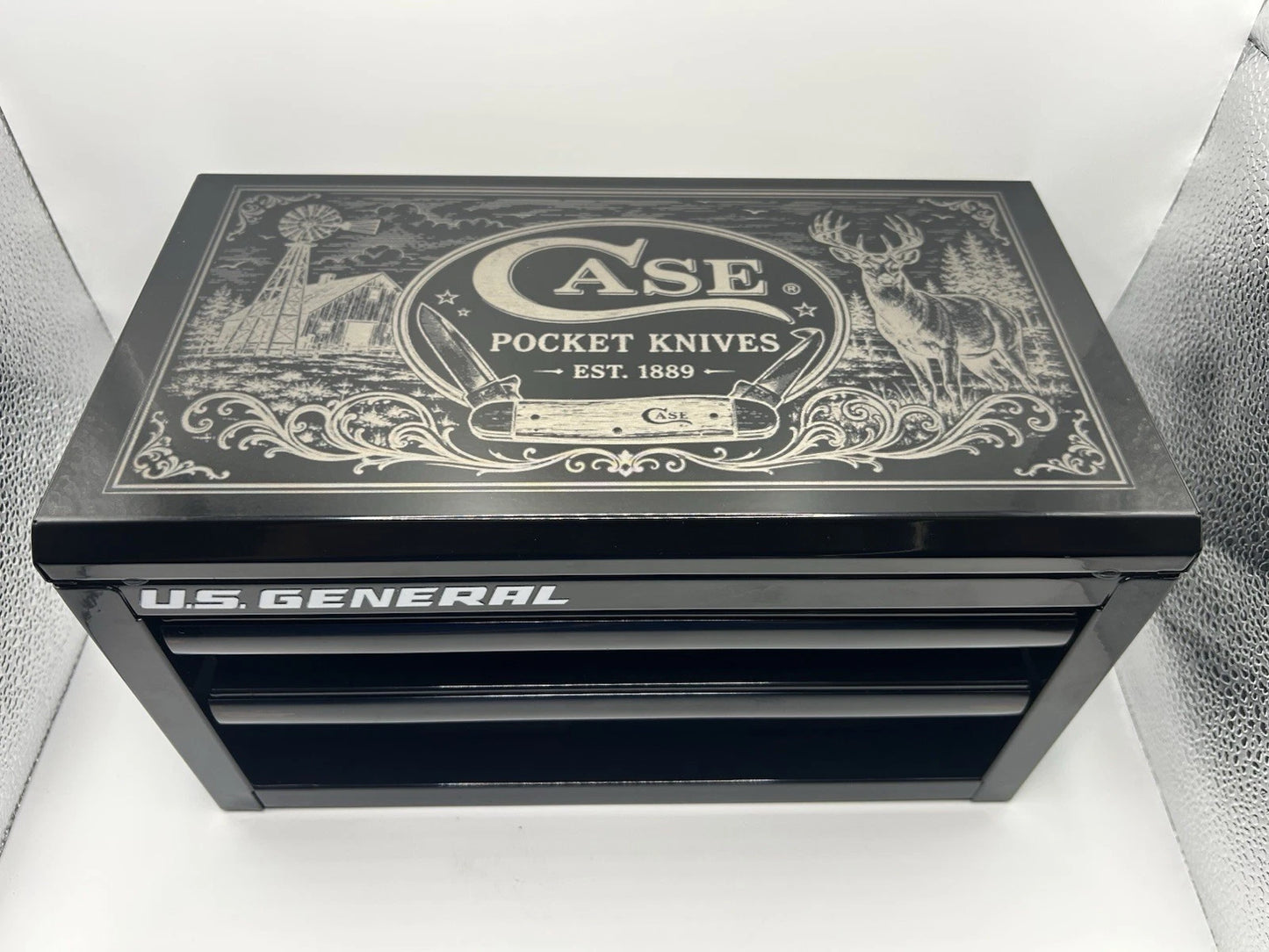 Custom Deer Scene Case XX Knife Display Tool Box Laser Engraved
