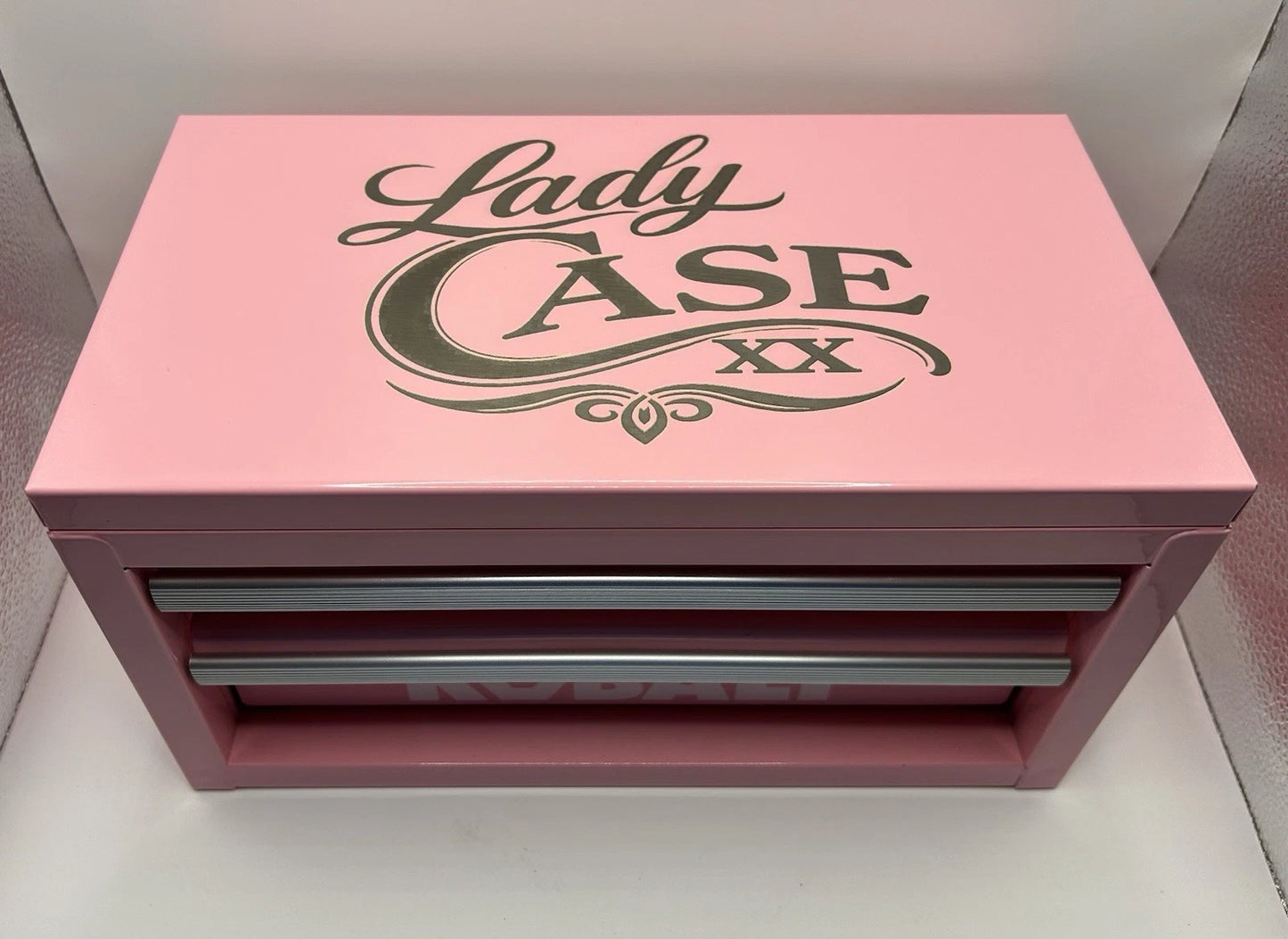 Custom Engraved Lady Case XX Pink Kobalt Mini Toolbox 2 Drawer Knife Storage