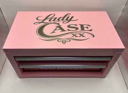 Custom Engraved Lady Case XX Pink Kobalt Mini Toolbox 2 Drawer Knife Storage